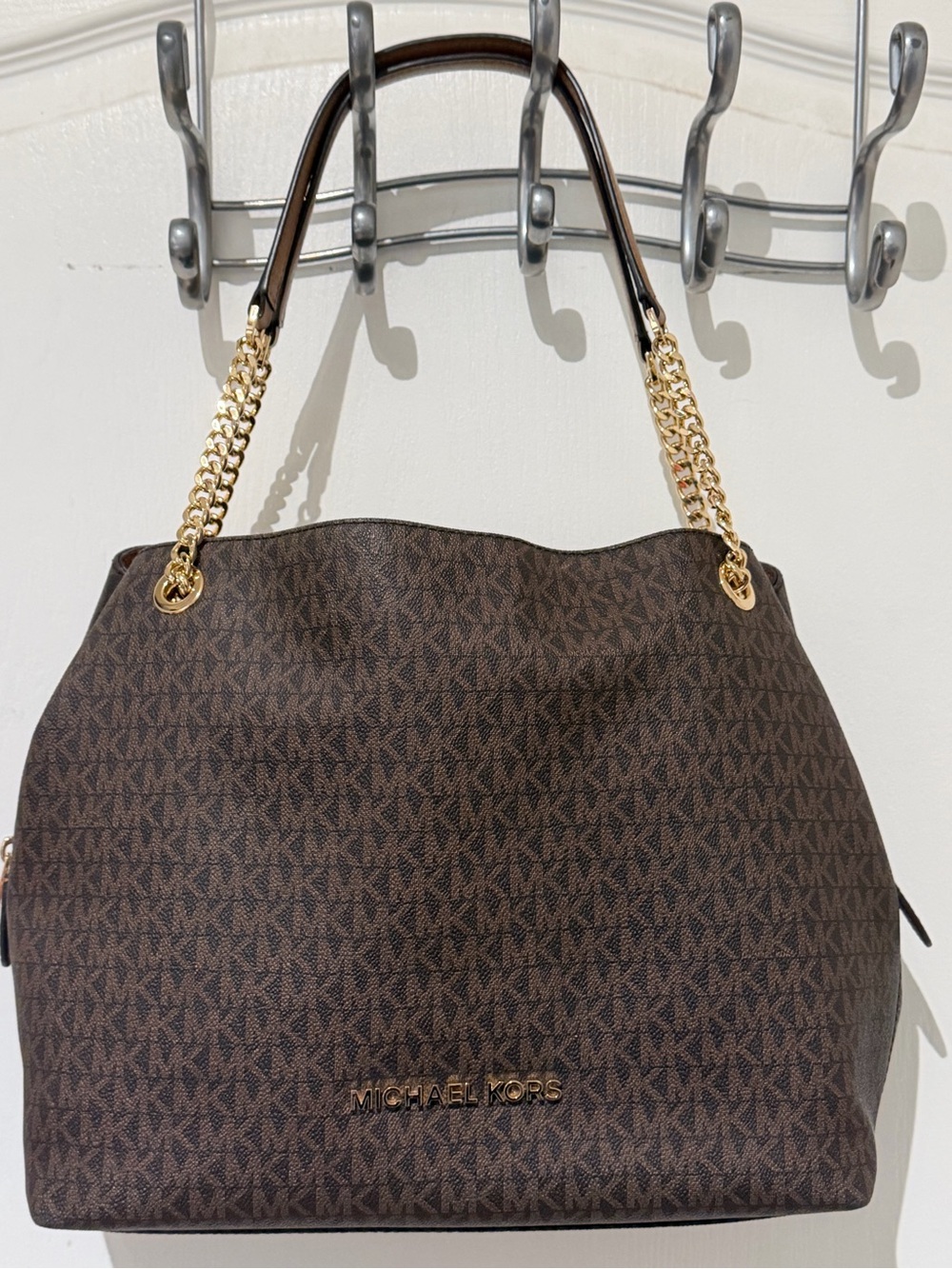 Michael Kors Brown Logo Chain-Handle Shoulder Bag